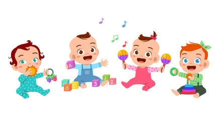 Printed roller blinds Daycare baby play together vector illustration