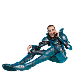 knight cartoon just talking on cellphone