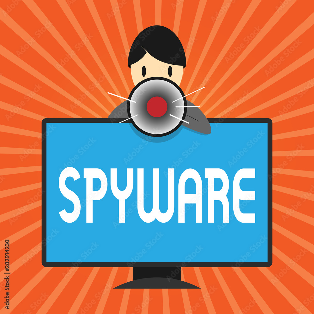 Poster conceptual hand writing showing spyware. business photo showcasing software that enables user obtain