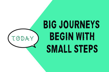 Word writing text Big Journeys Begin With Small Steps. Business concept for Start up a new business venture.