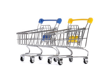 isolate two shopping carts on white background