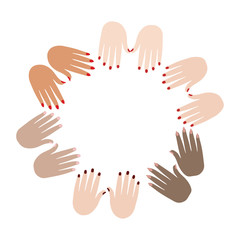 Hands gestures. Woman hands silhouette isolated on white background. Vector colorful illustration.  Union of feminists, sisterhood