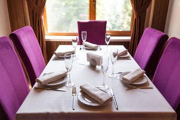 Restaurant table setting for a celebration