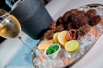 oysters and seafood with wine