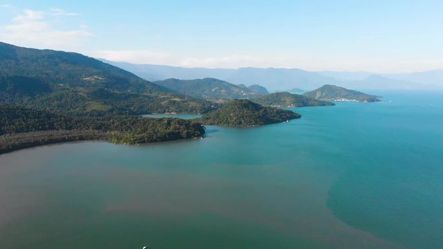 Gulf Ilha Grande, Atlantic ocean, coast (Paraty, Brazil) aerial view, drone footage