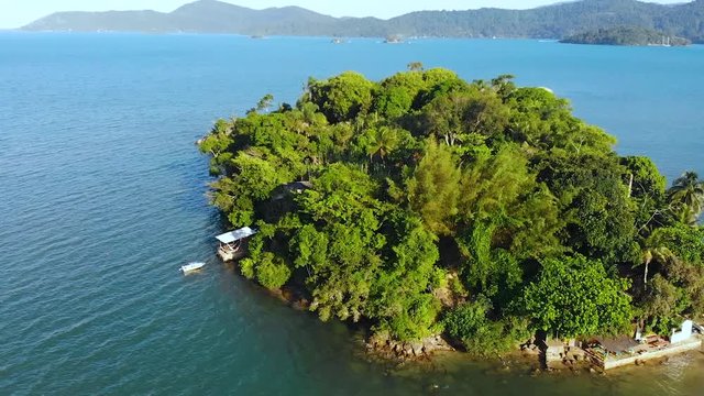 Islands, Gulf Ilha Grande, Atlantic ocean, coast (Paraty, Brazil) aerial view, drone footage