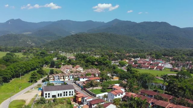 Colonial town, hills (Paraty, Brazil) aerial view, drone footage