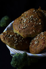 homemade broccoli buns with sesame seeds without carbohydrates.