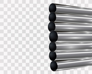 Metal pipes on a transparent background. Pipe for the pipeline.