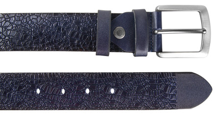 end parts of mens leather belt with classic leather buckle isolated on white background