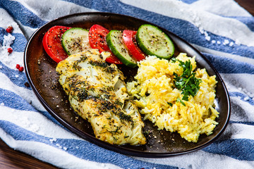 Fish dish - fried cod fillet and vegetables