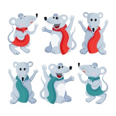 Vector flat mouse animal illustration set for Christmas and new year symbol