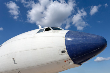 Nose of an old russian airplane on a summer day.