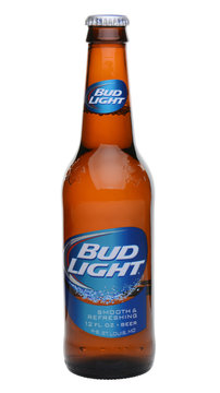 IRVINE, CA - MAY 27, 2014: A single bottle of Bud Light on white. From Anheuser-Busch InBev, Bud Light is the top selling domestic beer in the United States.