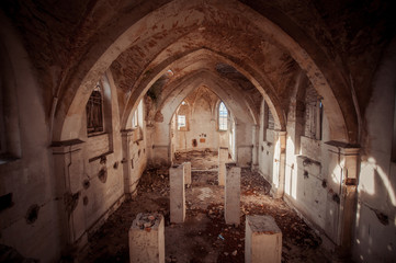 Old abandoned church inside view