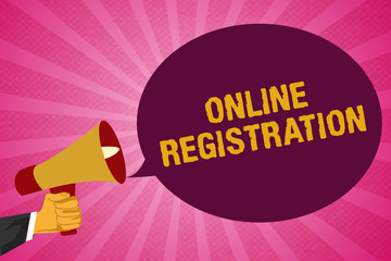Writing note showing Online Registration. Business photo showcasing Process to Subscribe to Join an event club via Internet.