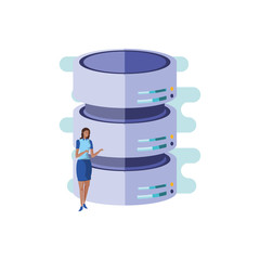 business woman elegant with data center disks