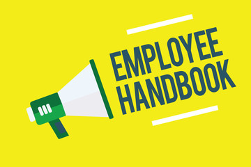 Writing note showing Employee Handbook. Business photo showcasing Document that contains an operating procedures of company Megaphone yellow background important message speaking loud - obrazy, fototapety, plakaty
