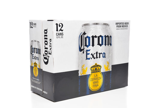 IRVINE, CALIFORNIA - MARCH 21, 2018: 12 pack of Corona Extra Beer Cans. Corona is the most popular imported beer in the USA.