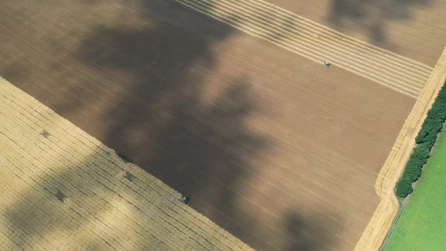 4k Aerial video view from a height, fields with ripe gold-colored wheat