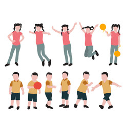 flat style, no faces, kids, set