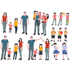 Fototapeta na wymiar vector, isolated, flat style, no face, family, set, collection