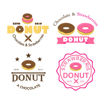 Vector Retro Vintage Emblem, donut logo icon with ribbon, Business Sign Hipster Logo Identity Template.