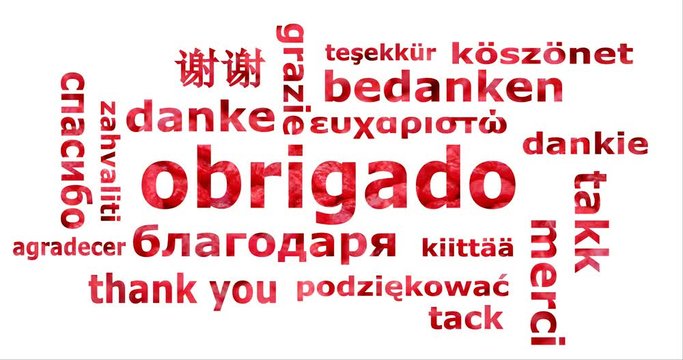 Word cloud with the words thank you in different languages on white