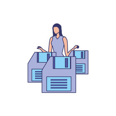 Fototapeta premium business woman elegant with floppy diskettes