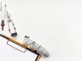 Items for drawing and sketching on a white background. Place for your text.