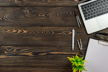 Desk top with copy workspace. Laptop on the table. Place for your text.