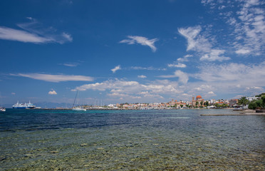 Panoramic view of Aegina town in Aegina island, Saronic gulf, Greece.