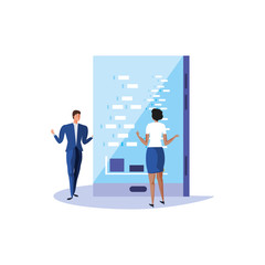 business couple and smartphone with infographic