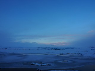 Frozen sea with icebergs in Iceland in winter