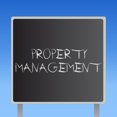 Handwriting text Property Management. Concept meaning Overseeing of Real Estate Preserved value of Facility.