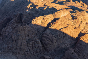Egypt. Mount Sinai in the morning at sunrise. (Mount Horeb, Gabal Musa, Moses Mount). Pilgrimage place and famous touristic destination.