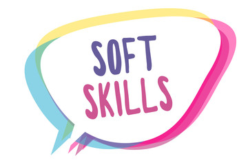 Writing note showing Soft Skills. Business photo showcasing personal attribute enable interact effectively with other people Speech bubble idea message reminder shadows important intention saying