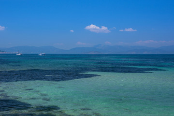 The clear and blue waters of Mediterranean sea in the Saronic gulf, Greece.