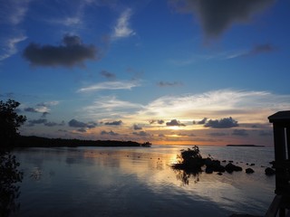 Fototapeta na wymiar sunset over the sea with rocks in the shadow Miami florida USA 
