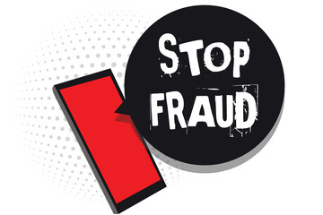 Word writing text Stop Fraud. Business concept for campaign advices people to watch out thier money transactions Cell phone receiving text messages chats information using applications