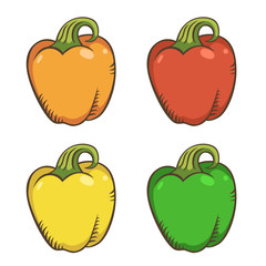 Four peppers cartoon isolated vector. Sweet pepper. Vector pepper.
