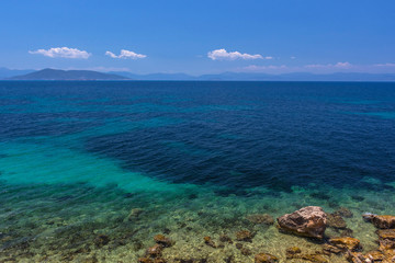 The clear and blue waters of Mediterranean sea in the Saronic gulf, Greece.