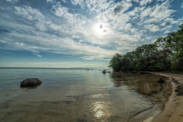 Morning landscape scenery with lake bay