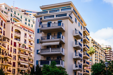 Monte Carlo, Monaco – 2019. Panoramic view of Monte Carlo city with colorful houses.