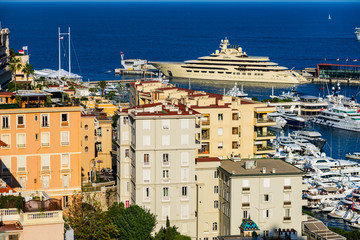 Monte Carlo, Monaco – 2019. Yachts in the port of Monaco, expensive and beautiful boats.