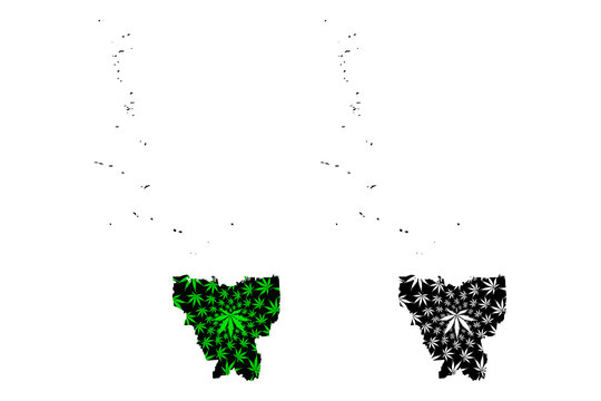 Jakarta (Subdivisions of Indonesia, Provinces of Indonesia) map is designed cannabis leaf green and black, Special Capital Region of Jakarta map made of marijuana (marihuana,THC) foliage,....