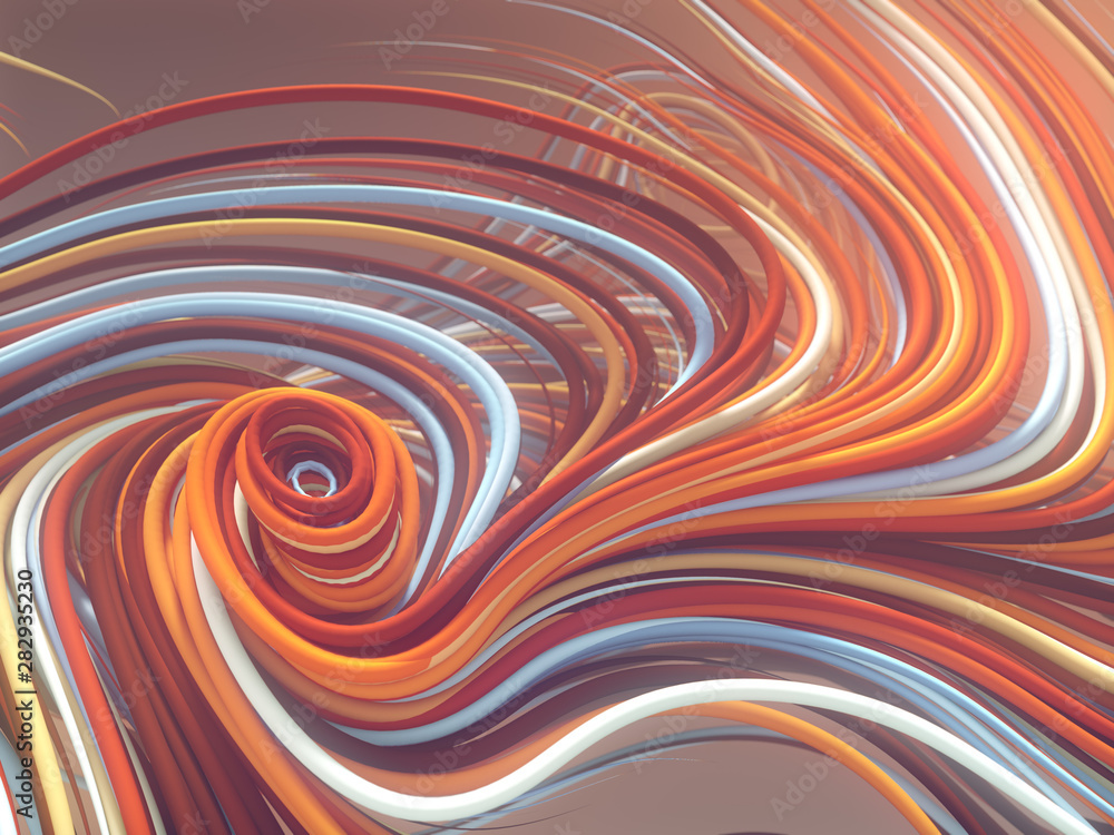 Poster Interlacing colored curves. Computer generated geometric pattern. 3D rendering