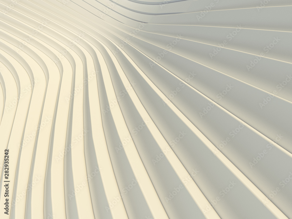 Poster Abstract white waves and lines pattern. Futuristic background. 3d rendering