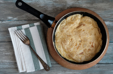 Spanish omelet inside the pan