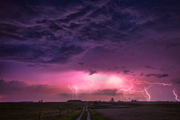 CLose up with lightning with dramatic clouds composite image . Night thunder-storm - Powered by Adobe